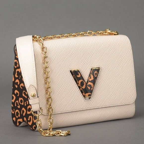 Louis Vuitton Twist MM Chain Shoulder Leopard Epi Leather White Shoulder Bag - Picture 3 of 6